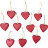 Marzoon 10 ciondoli in legno a forma di cuore con nastro di iuta, circa 4,5 x 5 cm, pendenti decorativi, cuori piatti in legno da appendere (rosso)