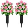 SIFOEL 2 pezzi fiori artificiali del cimitero con il vaso, fiori artificiali della tomba della rosa per la decorazione della lapide del cimitero (Pink)