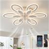 GWYAJTU LED Ventola Lampadario Silenzioso Reversibile 6 Velocità Plafoniera Con Ventilatore Integrato , Dimmerabile Timer Ventilatore Da Soffitto Con Luce E Telecomando Per Camera Da Letto Soggiorno, Bianco