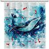 SDOTPMT 122x183 Centimetri Balena Blu Tenda da doccia per bambini Mondo oceanico Carino Rosso Pescare Esilarante Animale Onda Marina Asse di legno Tenda da bagno per l'arredo del bagno con ganci
