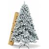 LEIVESTE-Albero di Natale Artificiale 120 Verde Innevato Super Folto,Base a Croce in Ferro Pieghevole Effetto Realistico Con Neve, rami con apertura ad ombrello. (120 CM)