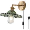 QEGY E27 Oro Applique da Parete Interno Vintage con Interruttore e Spina Vetro Verde Lampada da Parete Camera da Letto 1,8M Cavo Lampada da Muro in Metallo Regolabile per Bagno Ristorante Corridoio