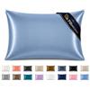 Pamposh Federe in raso di seta per capelli e pelle, confezione da 4 pezzi, dimensioni standard con chiusura a busta (4 federe (50 x 75 cm), blu arioso