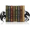 Yiomxhi 1 Coppia Fermalibri in Metallo, Supporto per Libri Drago Resistenti per Mensole, Reggilibri Decorativi per Scuola Casa Ufficio Biblioteche, Nero