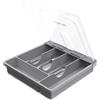 HIMAugbo Portaposate con coperchio, posate in plastica, per campeggio, piano di lavoro, viaggi, tagliere da cucina, 30x30x7 cm, grigio