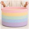 OrganiHaus Cesta Portabiancheria Bambini, Cesto Giochi Grande, Baule Portaoggetti, Contenitore Porta Giochi, Cesta Porta Coperte da Salotto in Corda di Cotone, Arcobaleno 33x50 cm