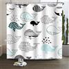 Xiaoterna Animali divertenti Tenda da doccia bianca Balena Cartoon Tenda da bagno in poliestere Arte astratta Strisce geometriche Oceano Decorazione per il bagno resistente alla muffa 120x200cm