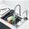Cesinkin Lavello da cucina multifunzione con alta pressione, rubinetto estraibile e acqua pura risciacquo, 60 x 45 x 21 cm, automatico lavello 1 vassoio con scolapiatti