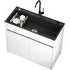 Locuetyn Lavello da Esterno Autoportante con Mobile per Giardino e Officina, lavabo in acciaio inox nero, corpo in alluminio alveolare con piedini regolabili, miscelatore caldo/freddo e kit di scarico inclusi