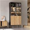 Merax Vetrina in vetro con LED, altezza 180 cm, con ante in vetro e ripiani in vetro, per soggiorno e ufficio, multifunzione per oggetti da collezione, libreria