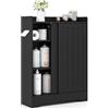 LIFEZEAL Armadietto da bagno con 2 ante scorrevoli, mobile portaoggetti con ripiani regolabili, organizzatore accanto al WC con porta carta integrato per il bagno (nero)