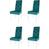 t m c s Tommychairs - Set 4 sedie Chantal per cucina e sala da pranzo, struttura in legno di faggio verniciata bianco, seduta e schienale con bottoni, imbottiti e rivestiti in velluto petrolio