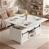 ELUCHANG Tavolino Salotto con Coperchio Ribaltabile 4 in 1 per Sala da Pranzo, Soggiorno e Ufficio, Tavolino Soggiorno con Ampio Spazio di Archiviazione, Legno in Bianco
