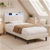 Poeahu Struttura per letto imbottita con testiera 90 x 200 cm, letto singolo con LED e USB tipo C, letto per ragazzi con rete a doghe per 1 persona, telaio imbottito, senza materasso
