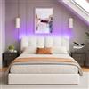 YNYHTER Letto Matrimoniale 140x200 con luci Led, Letto Imbottito con Led e Rete a Doghe Letto Contenitore Matrimoniale 140x200 con Testiera Letti Matrimoniali con Contenitore 140 x 200 Velluto Beige