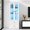 Merax Vetrina in vetro a LED, 165 cm, bianco opaco, con 16 colori e USB, con ripiani regolabili e 2 cassetti, armadio multifunzione per soggiorno, ufficio, sala da pranzo