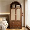 Luckdect Armadio in Rattan a 2 Ante con 2 Cassetti, Guardaroba e Ripiani Aperti, 2 Ripiani Regolabili, 3 Ganci, Libreria, Armadio per Organizzazione Stile Bohémien, Legno, Armadio Semi-Circolare