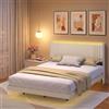 Blishom Struttura Letto 160 x 200CM,Letto imbottito con luce LED (2 Porte USB),Letto Matrimoniale con Effetto Visivo Levitante con Testiera Imbottita e Struttura in Metallo,Beige