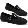 GLAMORA Ballerine Donna in Maglia Intrecciata, Mary Jane con Cinturino Regolabile, Scarpe Basse Comode e Leggere, Calzature Eleganti da Donna, Punta Squadrata Morbida