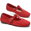 GLAMORA Ballerine Donna in Maglia Intrecciata, Mary Jane con Cinturino Regolabile, Scarpe Basse Comode e Leggere, Calzature Eleganti da Donna, Punta Squadrata Morbida