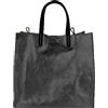 FrasiBags Borsa Shopping a Mano in Vera Pelle Metallizzata, Shopping Bag Donna a Mano Metallizzata, Borse Donna, Borsa in Pelle Elegante Made in Italy (Nero)