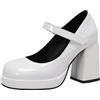 XIEPP Elegante décolleté da donna con punta rotonda e tacco a plateau con tacco a blocco Mary Jane Scarpe per feste