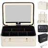 Faquenc Valigetta Trucchi con specchio LED grande Beauty Case con specchio luminoso rimovibile Valigetta Estetista portatile in pelle PU Borsa Trucco con divisorio e porta pennelli Makeup Case, Bianca