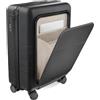 FEYNSINN Ryker Hybrid Valigia a mano rigida con scomparto anteriore in vero policarbonato Valigia con ruote 55 x 40 x 20 cm, serratura TSA 4 ruote, Nero , Smart Fronte, Valigia
