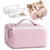 Prite Set 3 Borse Trucco Viaggio Femminile Con 2 Sacchetti TPU Trasparenti | Borsa Toeletta, Tre Scomparti, Scomparto Portapennelli Trucco, Idrorepellente, Posizionamento Piatto, Pelle Sintetica Venata