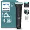 Norelco Philips Norelco Body Groomer 5000 Series, rasoio e regolabarba per capelli intimi da uomo con finiture intercambiabili e regolabili, testine di rasatura integrali, 100% impermeabile, BG5490/50