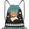 SMAZDFXX Zaino con coulisse Borsa sportiva da palestra Tre gatti che suonano note Borse con coulisse per palestra Sport Yoga Viaggio Piccolo