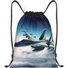 SMAZDFXX Zaino con coulisse, per aerei da caccia, borsa con cordino, zaino pieghevole, borsa sportiva da palestra per lo shopping e lo yoga