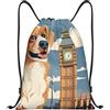 SMAZDFXX Zaino con coulisse Borsa sportiva da palestra Un cane seduto accanto a un edificio e il Big Ben Borse con coulisse per palestra Sport Yoga Viaggio Piccolo
