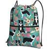 SMAZDFXX Zaino con coulisse Border Collie Florals Borsa con cordoncino Zaino pieghevole Borsa sportiva da palestra per lo shopping Yoga