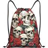 SMAZDFXX Zaino con coulisse Borsa sportiva da palestra Cool Skull Head e Rose Borse con coulisse per palestra Sport Yoga Viaggio Medio