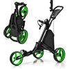 GYMAX Carrello da golf a 3 ruote, leggero e regolabile in altezza, con borsa portaoggetti, freno a pedale, portaombrelli e refrigeratore integrato, supporto pieghevole per sacca da golf (verde)