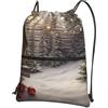 SMAZDFXX Zaino con coulisse Borsa natalizia in legno Borsa a tracolla Zaino pieghevole Borsa sportiva da palestra per lo shopping Yoga
