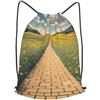 SMAZDFXX Zaino con coulisse Campo di papaveri Strada di mattoni gialli Borsa con cordoncino Zaino pieghevole Borsa sportiva da palestra per lo shopping Yoga