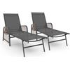 IDMarket - Set di 2 lettini da Giardino reclinabili Rio in Acciaio Grigio Antracite, Corda in Rattan con braccioli e Tela Grigia
