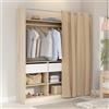 Forte LYTTELON - Armadio 180 Innovaties con tenda in beige, superficie di stoccaggio aperta, in legno di quercia, larghezza 180 cm, altezza 200 cm, profondità 42 cm