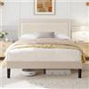 VECELO Letto matrimoniale imbottito 140 x 190 cm, morbido velluto con finitura a chiodi, rete a doghe in legno solido, facile da montare, beige