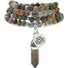 Self-Discovery Mala Collana con bracciale e 108 perle di preghiera Mala naturali con ciondolo di loto e ciondolo prisma esagonale di quarzo Reiki (Agata indiana (Indian Agate))