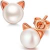 jiamiaoi Orecchini di gatto oro rosa per ragazze Orecchino con Perle d'acqua dolce in oro rosa Orecchini Donna Argento 925 Orecchino Gatto con Perla Argento Orecchini a forma di gatto