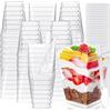 ZkateTrade 50 bicchieri da dessert in plastica con coperchio e cucchiai riutilizzabili, 160 ml, bicchieri da dessert riutilizzabili, bicchieri quadrati in plastica per dessert, budino, mousse, gelato