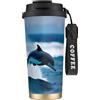 ERSDWRE Killer Whale Dolphin Sea 1 Tazza da caffè isolata da viaggio con cannuccia sottovuoto tazze da caffè bottiglia d'acqua per ufficio
