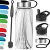 Milu Borraccia Termica Acciaio Inox - 500ml, 750ml, 1000ml (+3 coperchi) - Bottiglia Acqua Termos Senza BPA, Isolato Sottovuoto, A Prova di Perdite Anche per Acido Carbonico (Marmo, 1l)