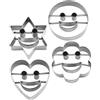Toyvian Tagliabiscotti in Acciaio Inox 4 Pezzi, Forme Sorridenti | Fiore, Cuore, Tondo e Esagono, Colore Argento, per Fondant e Lavoretti DIY