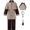 ReliBeauty Costume da Detective Sherlock Carnevale con Cappello, Pipa Fumogena, Papillon, Lente di ingrandimento 4-5 Anni(100cm)