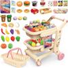 deAO Carrello Spesa Bambini con Frutta, Verdura | Carrello Spesa Giocattolo Bambini Gioco di Ruolo Cestino Della Spesa Portatile 2 Ripiani Dotato di Ruote Scorrevoli