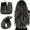 Ugeat Extension con microring, capelli veri, 35 cm, 50 g, 50S, #1B/S/1B | Extension di capelli veri Remy, con micro anello, balayage, nero naturale con argento, invisibili e morbidi, per matrimoni